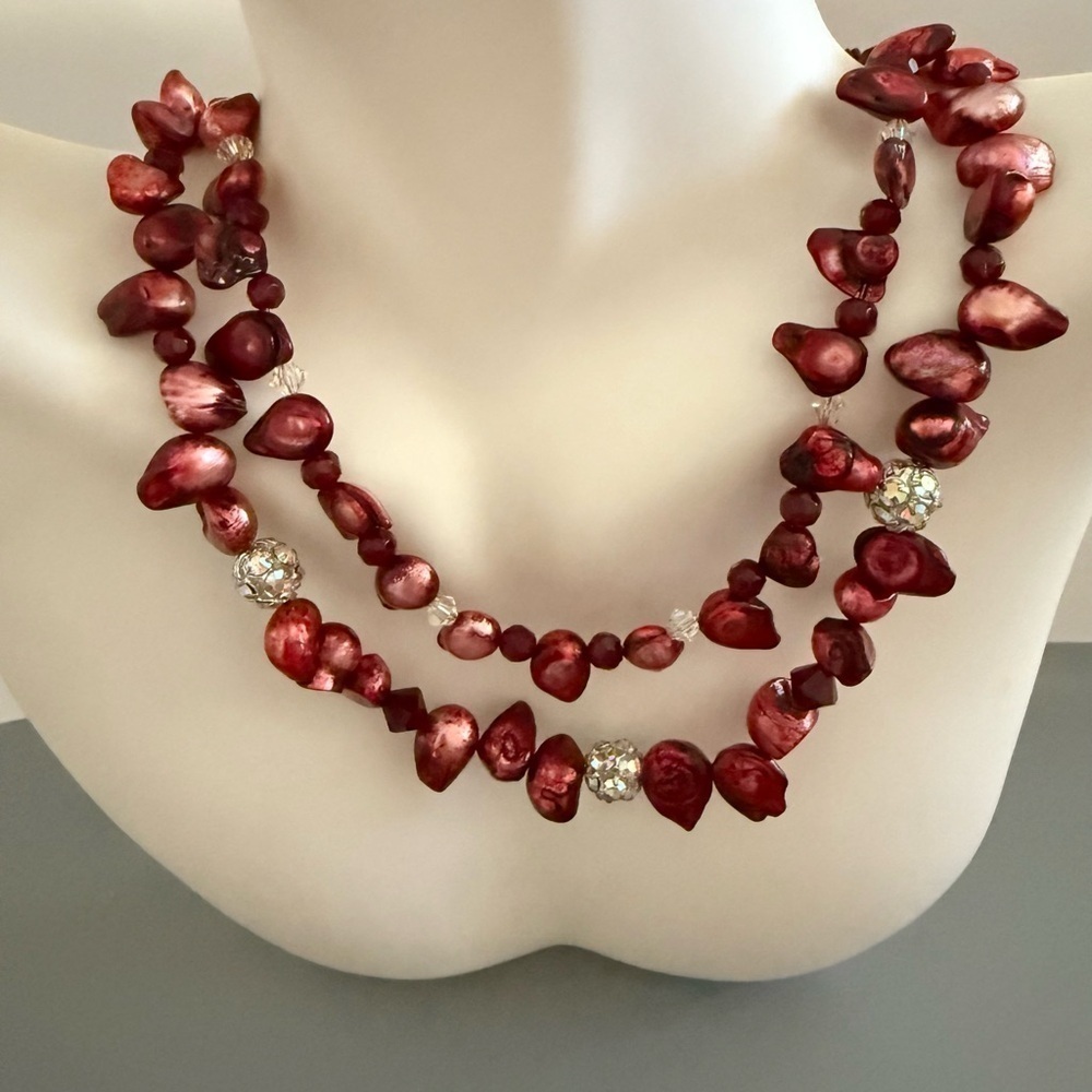 Vintage Cranberry Glass Sterling Silver Toggle Clasp Necklace